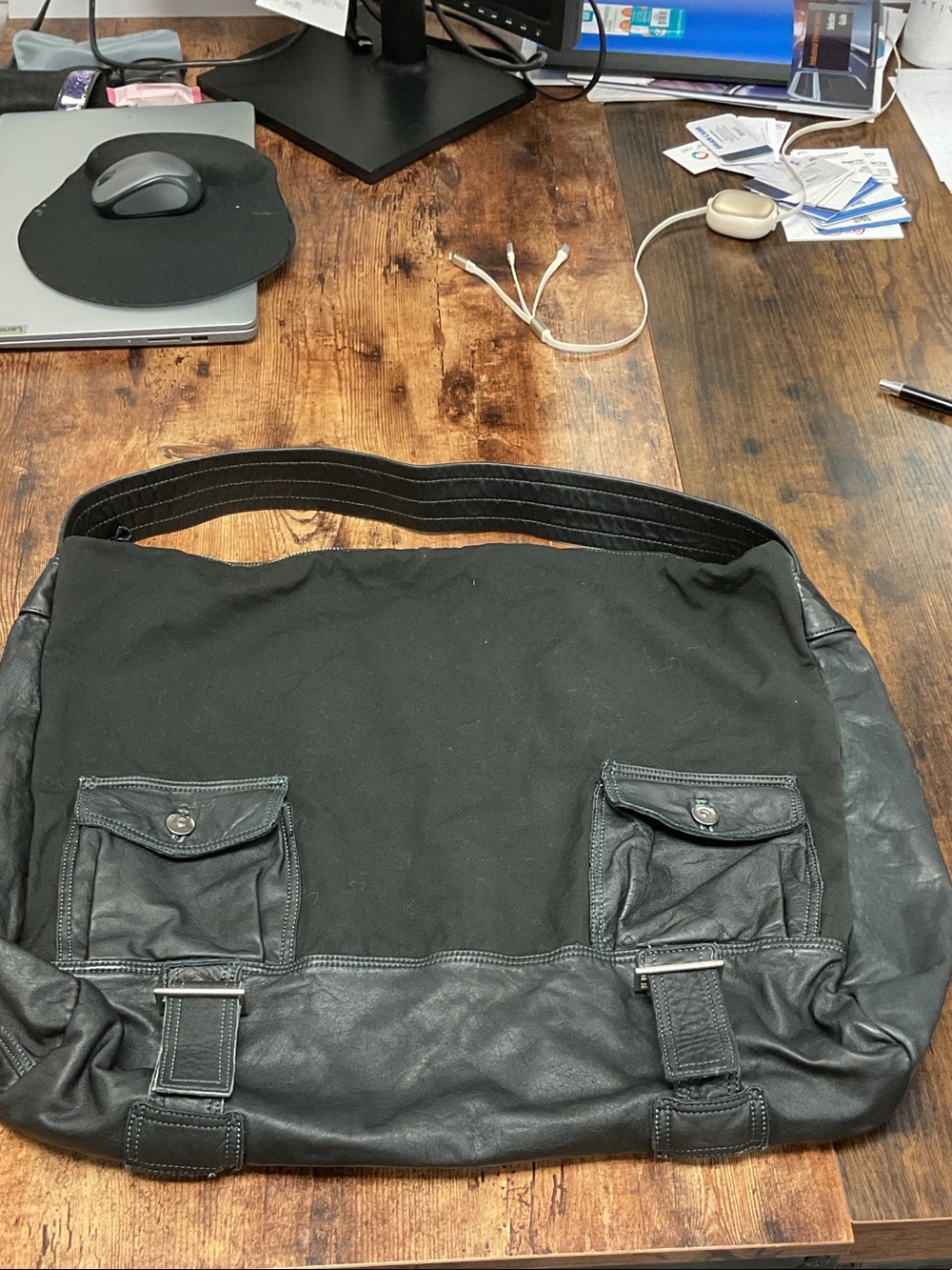 Free People Black Canvas & Leather Shoulder Bag